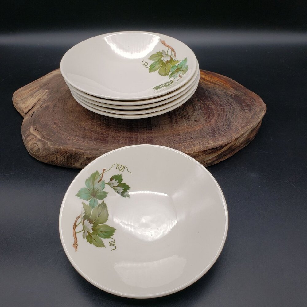 Set of 6 Edwin Knowles Grapevine Berry Bowls 5.5” Green Grape Leaves